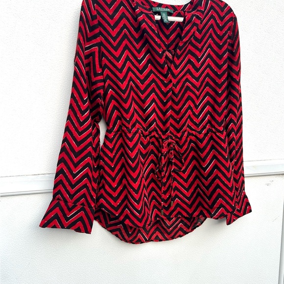 Lauren Ralph Lauren WOMENS Blouse M Chevron Red/black Dressy Going Out Top - Picture 11 of 14